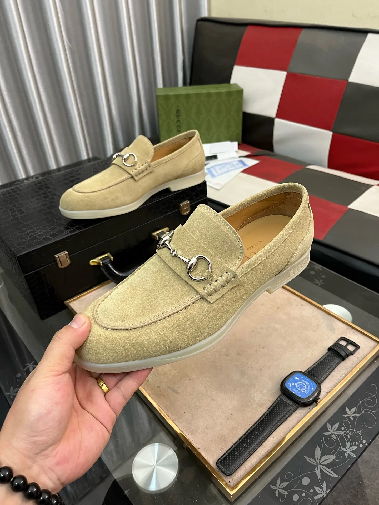 Men's shoes 💰540⌚️⌚️【GUCCi】Original frosted calfskin, water-dyed cowhide lining, original outsole, men's and women's fashion, formal casual leather shoes, slip-on men's and women's shoes series, young fashion, European and American trends, British style, casual matching, comfortable feet, standard code: men's code 38-444️⃣colors available